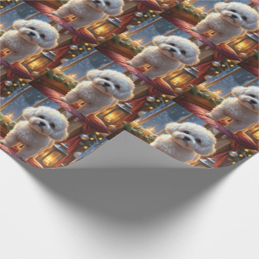 Bichon Frise With Christmas Lights Holiday Geschenkpapier (Ecke)