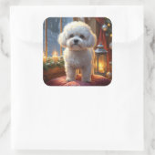 Bichon Frise With Christmas Lights Holiday Quadratischer Aufkleber (Tasche)