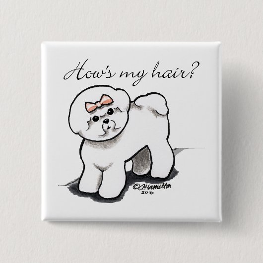 Bichon Frise zeigt mir mein Haar Button (Vorderseite)