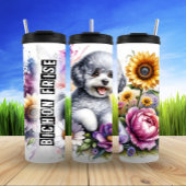 Bichon Frise's farbenfrohe Blumenfreude Thermosbecher