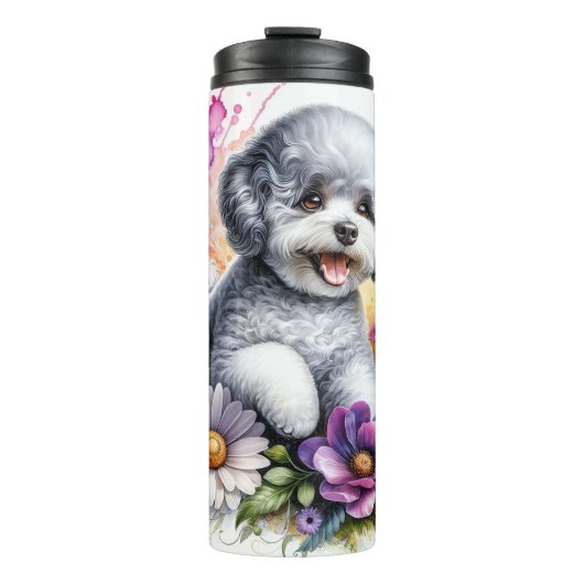 Bichon Frise's farbenfrohe Blumenfreude Thermosbecher (Vorderseite)