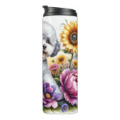 Bichon Frise's farbenfrohe Blumenfreude Thermosbecher (Nach rechts gedreht)