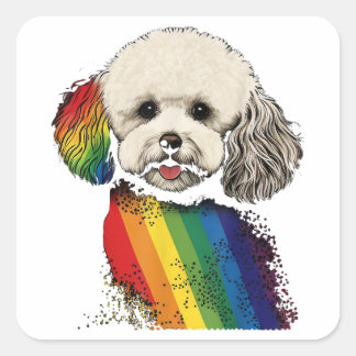 Bichon-Gay Pride-Hund-LGBT-Regenbogenflagge auf Bi Quadratischer Aufkleber