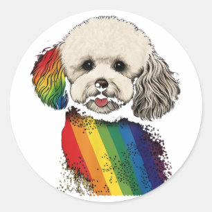 Bichon-Gay Pride-Hund-LGBT-Regenbogenflagge auf Bi Runder Aufkleber