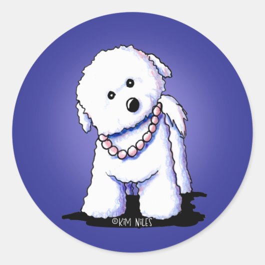 Bichon in Perlklebern Runder Aufkleber (Vorderseite)