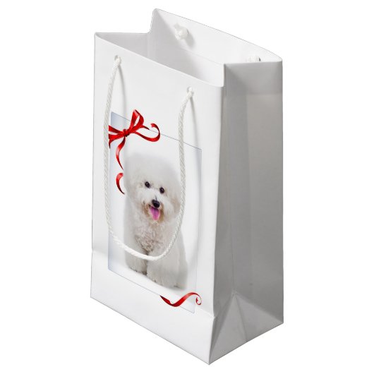 Bichon Weihnachtsgeschenk-Tasche Kleine Geschenktüte (Vorderseite Schrägansicht)