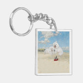 Bichons am Strand Schlüsselanhänger (Vorderseite links)