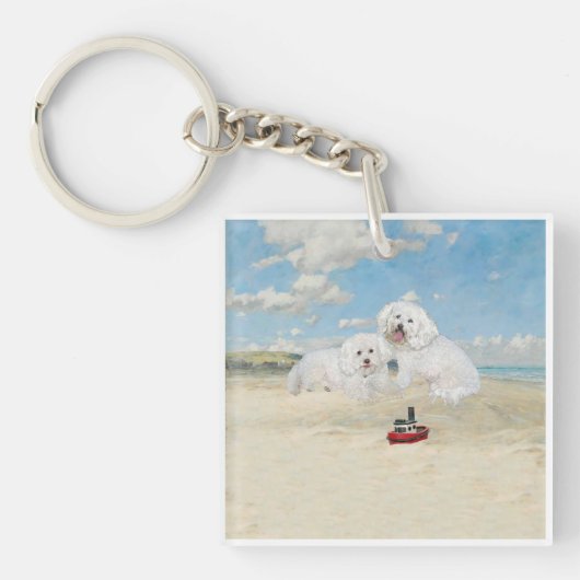 Bichons am Strand Schlüsselanhänger (Vorderseite)