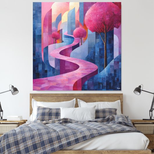 Bichromatische rosa und blaue Abstrakte Landschaft Leinwanddruck (Insitu (Schlafzimmer))