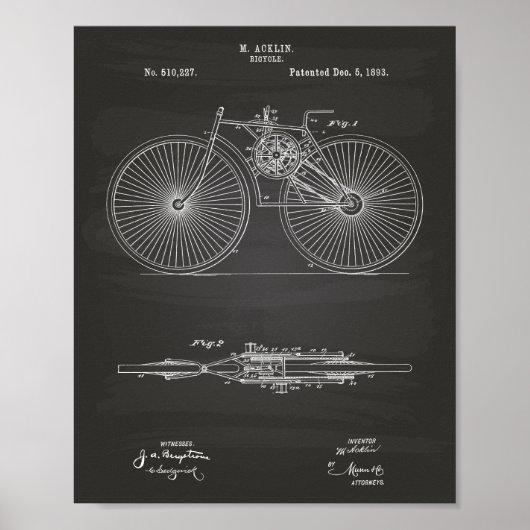 Bicycle 1893 Patent Art Chalkboard Poster (Vorne)