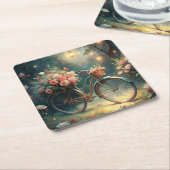 Bicycle and Flowers Rechteckiger Pappuntersetzer (angewinkelt)