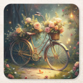 Bicycle and Flowers Rechteckiger Pappuntersetzer (Vorderseite)
