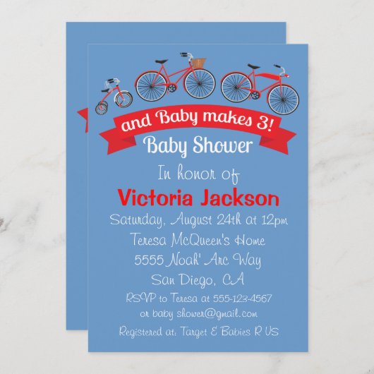 Bicycle Baby Shower Einladung (Vorne/Hinten)