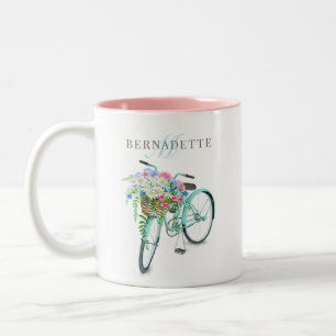 Bicycle Basket Name & Monogram Two-Tone-Tasse Zweifarbige Tasse