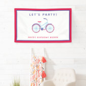 Bicycle Birthday Party Custom Red Blue Banner (Insitu)