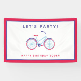 Bicycle Birthday Party Custom Red Blue Banner