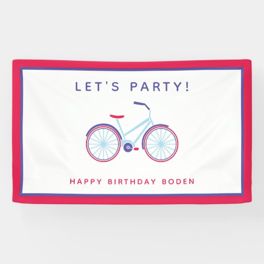 Bicycle Birthday Party Custom Red Blue Banner (Horizontal)