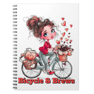 Bicycle & Brews Cute Coffee Girl Spiral Notebook Notizblock