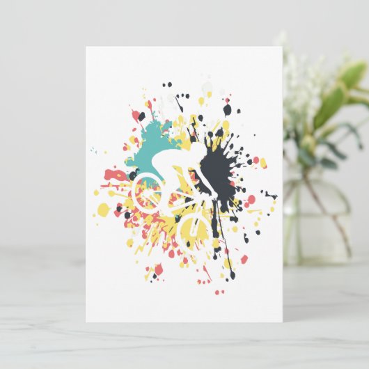 Bicycle Downhill Color Splash Einladung (Stehend Vorderseite)