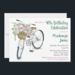Bicycle Floral Geburtstag Einladung Rose<br><div class="desc">Eine frische und hübsche Geburtstagsfeier mit einem weißen Fahrrad mit einem Korb voller Rosen und Rosen. Perfekt für Meilenstein Geburtstage wie 18. 20. 21. 30. 35. 40. 45. 50. 55. 60. 65. 70. 75. 80. 85. 90. 95. und 100.oder jedes Alter!</div>
