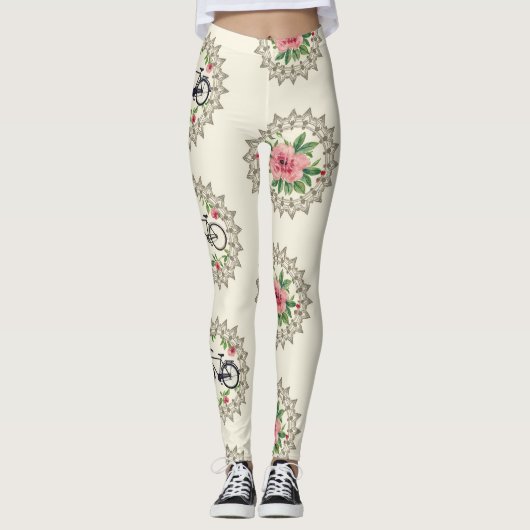 Bicycle Floral Mandalas Seamless Pattern Leggings (Vorderseite)