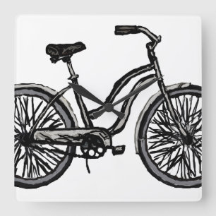 Bicycle Line Drawing Clock. Pick your color! Quadratische Wanduhr