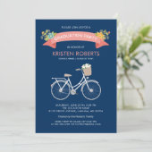 Bicycle Navy Blue Girly Graduation Party Einladung (Stehend Vorderseite)