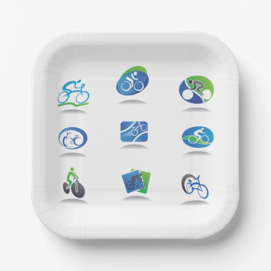 Bicycle Racing Icons Blue and Green Sport Pappteller (Vorderseite)