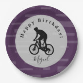 Bicycle Rider Happy Birthday Paper Plate. Papier P Pappteller (Vorderseite)