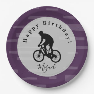 Bicycle Rider Happy Birthday Paper Plate. Papier P Pappteller