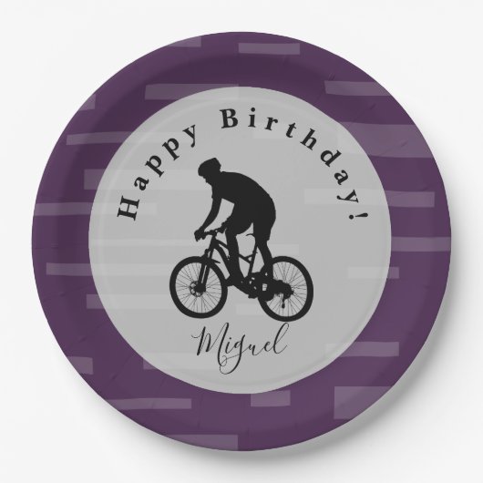Bicycle Rider Happy Birthday Paper Plate. Papier P Pappteller (Vorderseite)