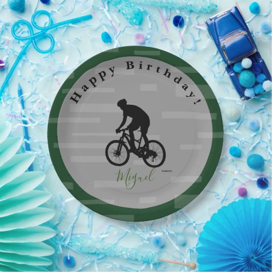 Bicycle Rider Happy Birthday Paper Plate. Pappteller (Party)