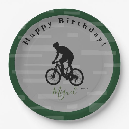 Bicycle Rider Happy Birthday Paper Plate. Pappteller (Vorderseite)