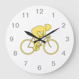 Bicycle Rider in Yellow. Große Wanduhr