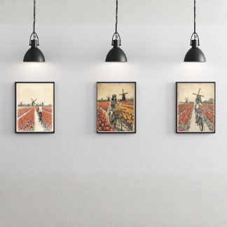 Bicycle through Tulip Fields – Dutch Countryside Bilderwand Sets