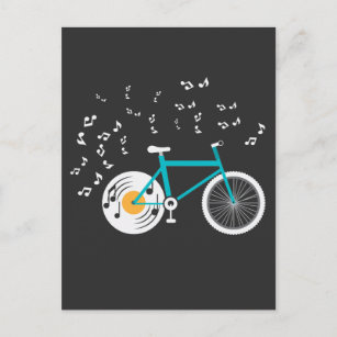 Bicycle Vinyl Record Player Bike Musiknote Postkarte