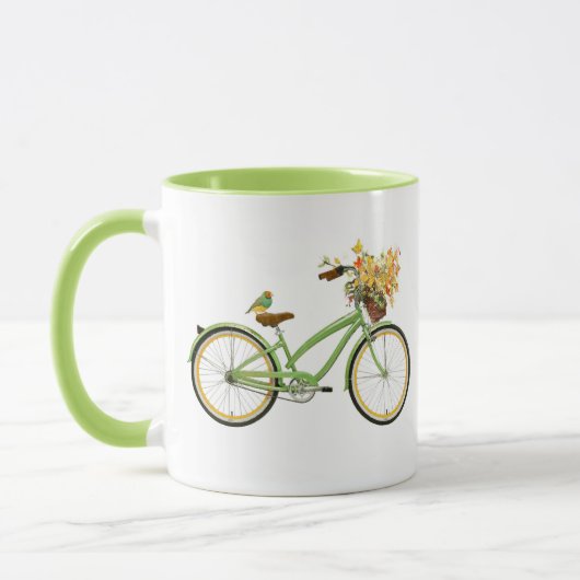 Bicycle With Bird and Flower Basket Green Yellow Tasse (Links)