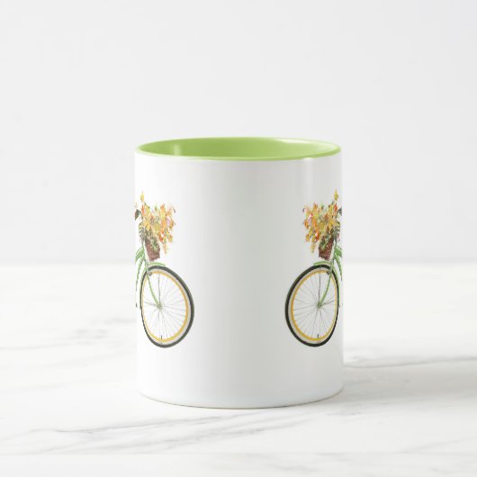 Bicycle With Bird and Flower Basket Green Yellow Tasse (Zentrum)