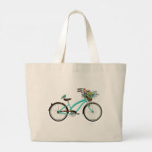 Bicycle With Bird and Flower Basket Turquoise Blue Jumbo Stoffbeutel (Rückseite)