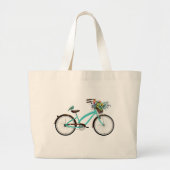Bicycle With Bird and Flower Basket Turquoise Blue Jumbo Stoffbeutel (Vorne)