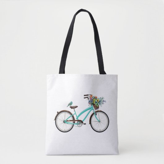 Bicycle With Bird and Flower Basket Turquoise Blue Tasche (Vorderseite)