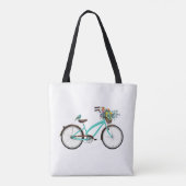 Bicycle With Bird and Flower Basket Turquoise Blue Tasche (Rückseite)