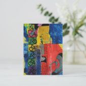 Bicycles and Trucks mixed media collage Postkarte (Stehend Vorderseite)