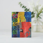 Bicycles and Trucks mixed media collage Postkarte (Stehend Vorderseite)