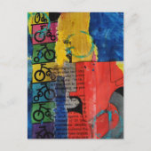 Bicycles and Trucks mixed media collage Postkarte (Vorderseite)