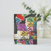 Bicycles colorful mixed media collage postkarte (Stehend Vorderseite)