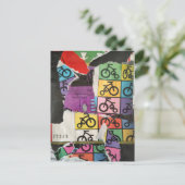 Bicycles colorful mixed media collage postkarte (Stehend Vorderseite)