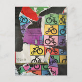 Bicycles colorful mixed media collage postkarte (Vorderseite)