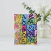 Bicycles colorful mixed media collage postkarte (Stehend Vorderseite)