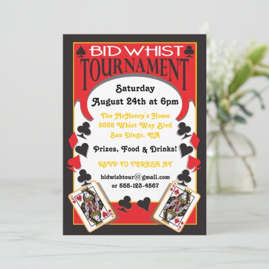 Bid Whist Turnier Party Einladung (Stehend Vorderseite)
